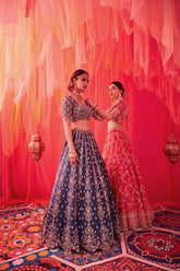 Peacock Blue Embroidered Lehenga with Blouse (Without Dupatta)